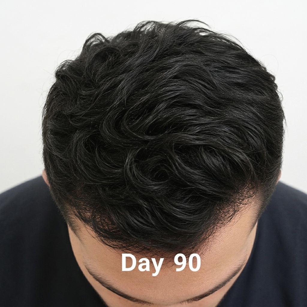 Scalp on Day 90 — thicker, fuller hair after red light therapy