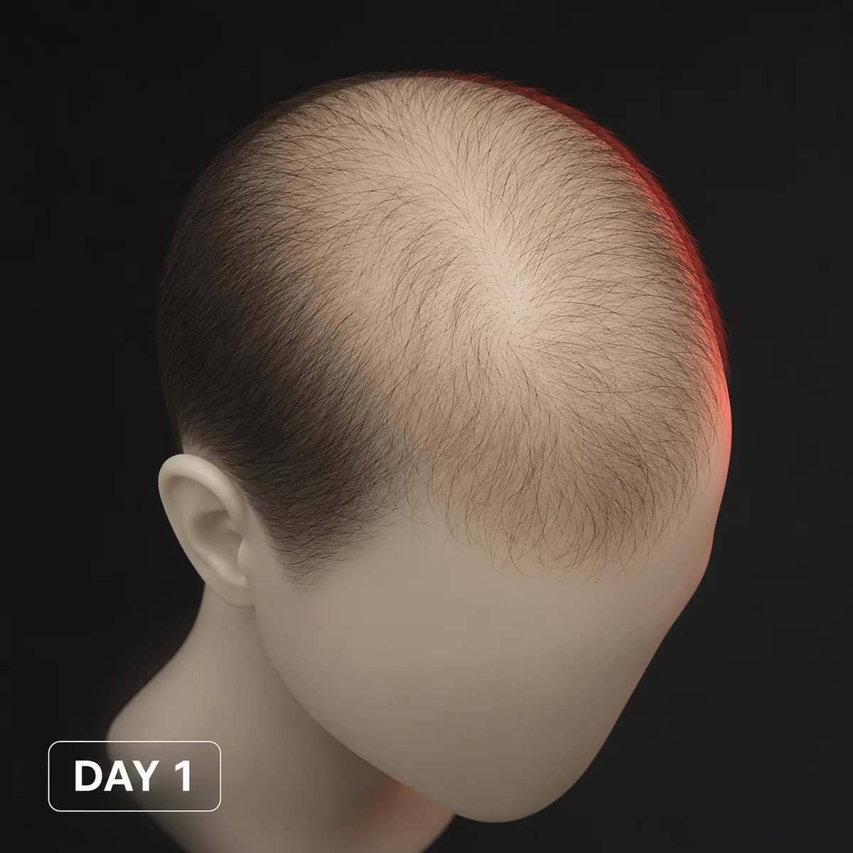 Illustration of a thinning crown at Day 1 of red light therapy